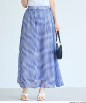 森系透感薄紗格紋A字長裙 (Sheer check skirt)