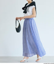 森系透感薄紗格紋A字長裙 (Sheer check skirt)