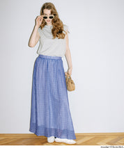 森系透感薄紗格紋A字長裙 (Sheer check skirt)