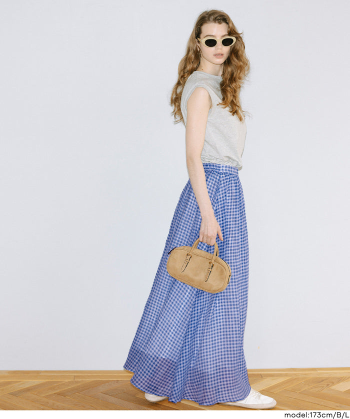 森系透感薄紗格紋A字長裙 (Sheer check skirt)