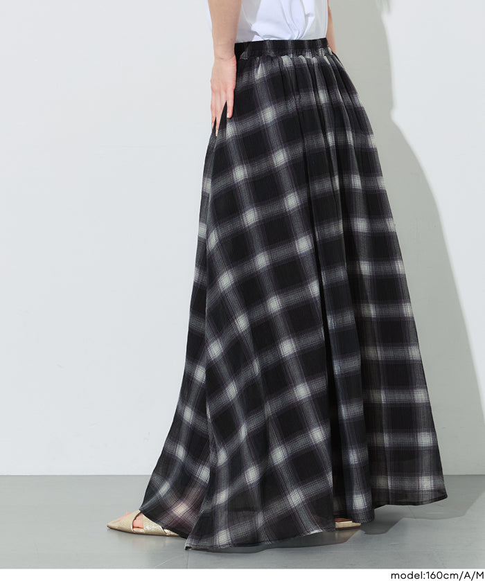 森系透感薄紗格紋A字長裙 (Sheer check skirt)