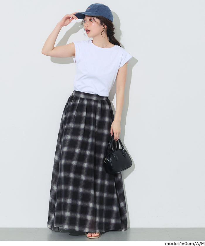 森系透感薄紗格紋A字長裙 (Sheer check skirt)