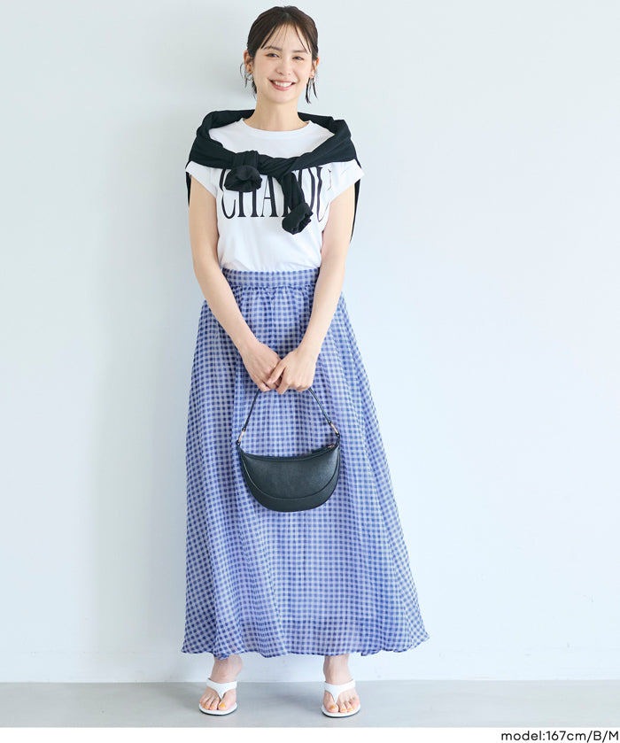 森系透感薄紗格紋A字長裙 (Sheer check skirt)