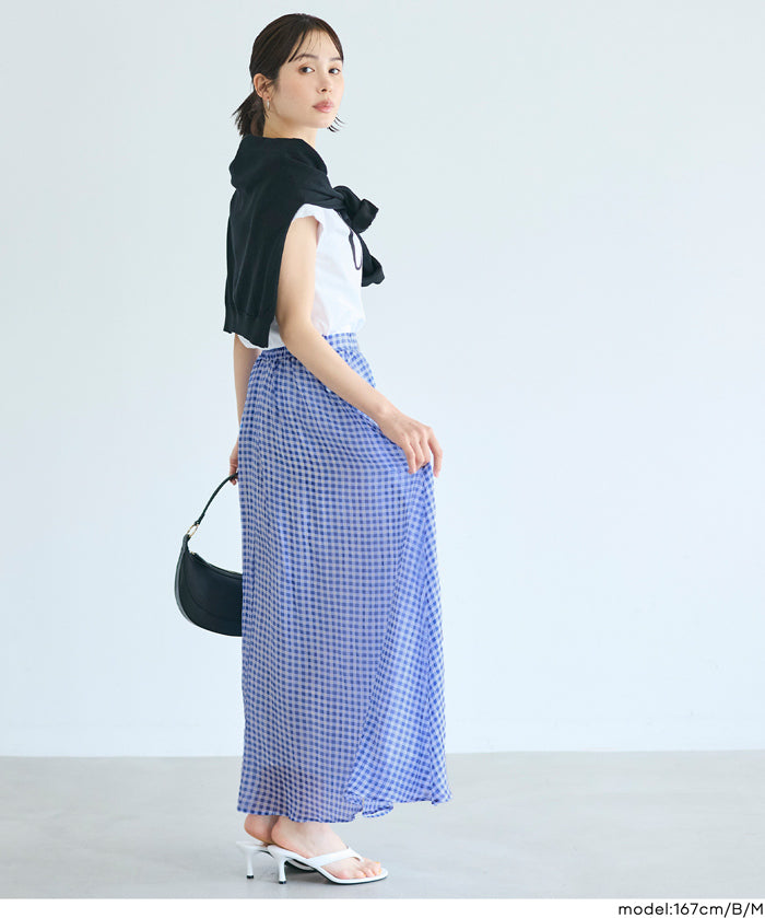 森系透感薄紗格紋A字長裙 (Sheer check skirt)