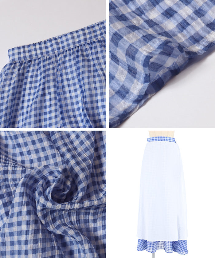 森系透感薄紗格紋A字長裙 (Sheer check skirt)