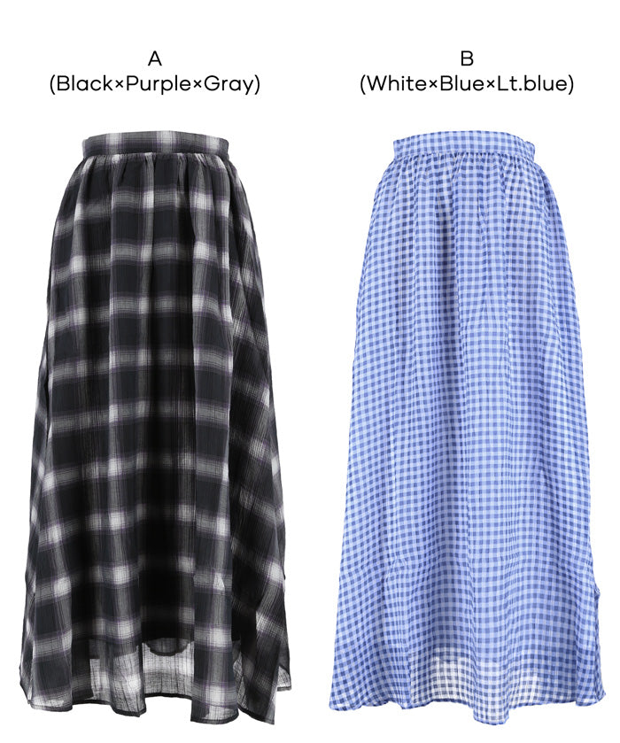森系透感薄紗格紋A字長裙 (Sheer check skirt)