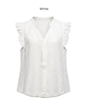 日系甜美刺繡荷花袖V領襯衫 (Cotton lace V-neck blouse)