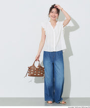 日系甜美刺繡荷花袖V領襯衫 (Cotton lace V-neck blouse)