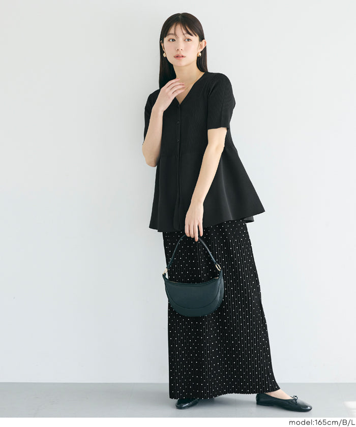 【可剪裁】格紋&水玉百褶直筒長裙