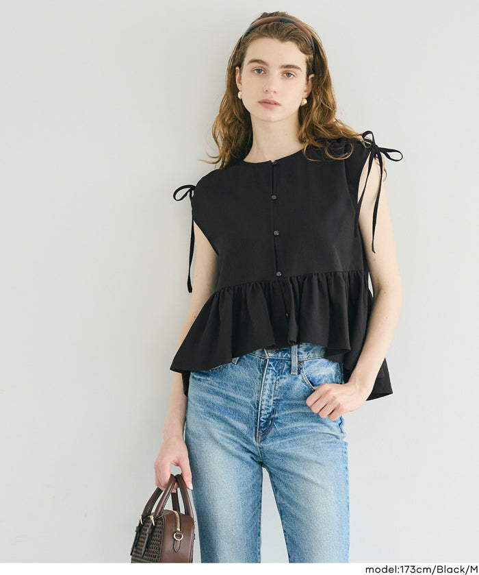 凹凸肌理短版抽皺設計娃娃襯衫 (Soccer Gathered Blouse)
