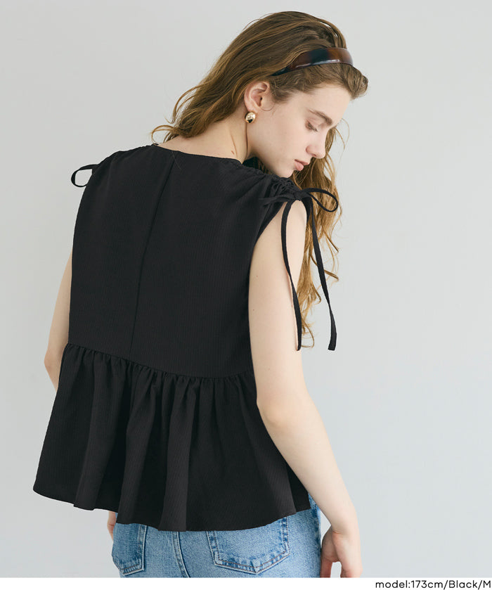凹凸肌理短版抽皺設計娃娃襯衫 (Soccer Gathered Blouse)