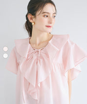 日系甜美荷葉邊綁帶V領襯衫 (Big collar frill blouse)