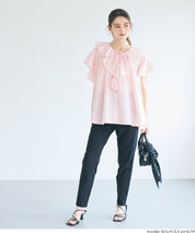 日系甜美荷葉邊綁帶V領襯衫 (Big collar frill blouse)