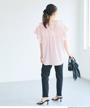日系甜美荷葉邊綁帶V領襯衫 (Big collar frill blouse)