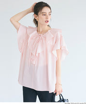 日系甜美荷葉邊綁帶V領襯衫 (Big collar frill blouse)