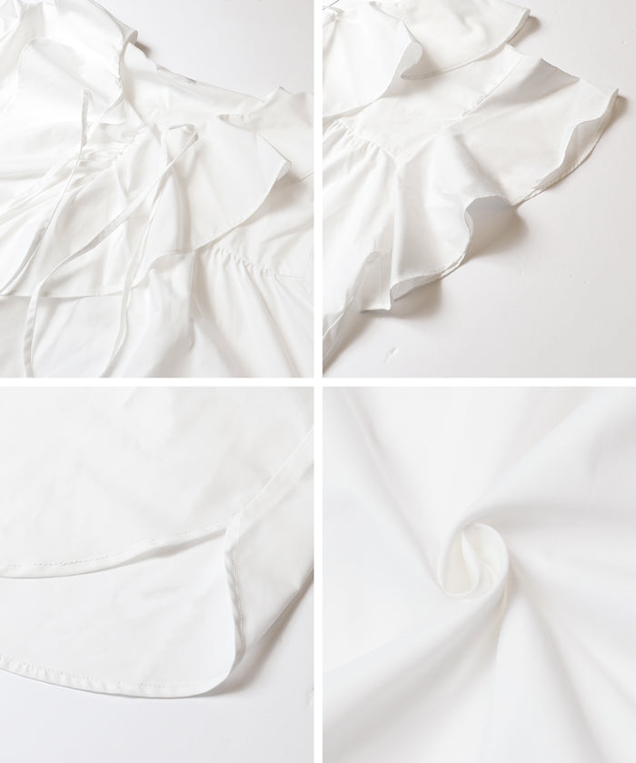 日系甜美荷葉邊綁帶V領襯衫 (Big collar frill blouse)