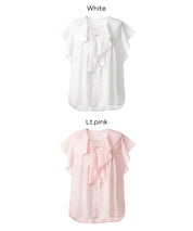 日系甜美荷葉邊綁帶V領襯衫 (Big collar frill blouse)