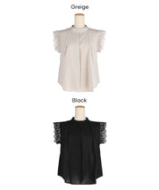 日系蕾絲拼接無袖上衣( Blouse with lace flares)