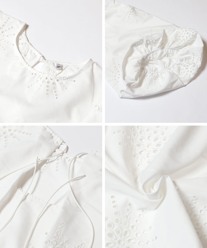 森系蕾絲泡泡袖短版上衣( Lace Back Ribbon Blouse)