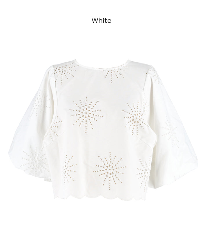森系蕾絲泡泡袖短版上衣( Lace Back Ribbon Blouse)