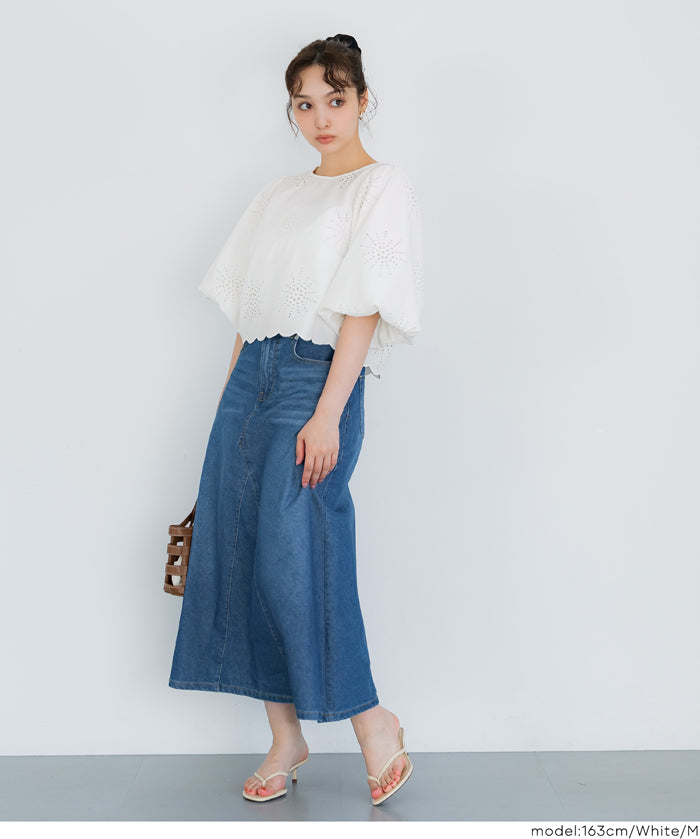 森系蕾絲泡泡袖短版上衣( Lace Back Ribbon Blouse)
