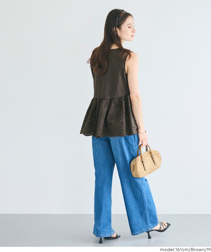 日系蕾絲拼接娃娃無袖上衣  (Punching Sleeveless Blouse)