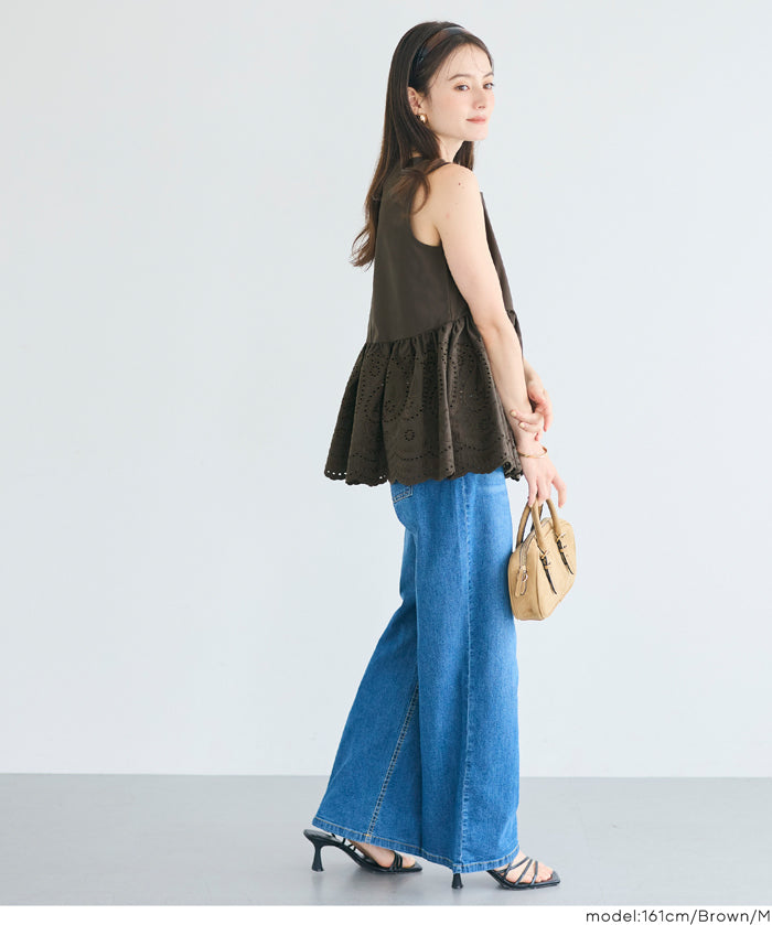 日系蕾絲拼接娃娃無袖上衣  (Punching Sleeveless Blouse)