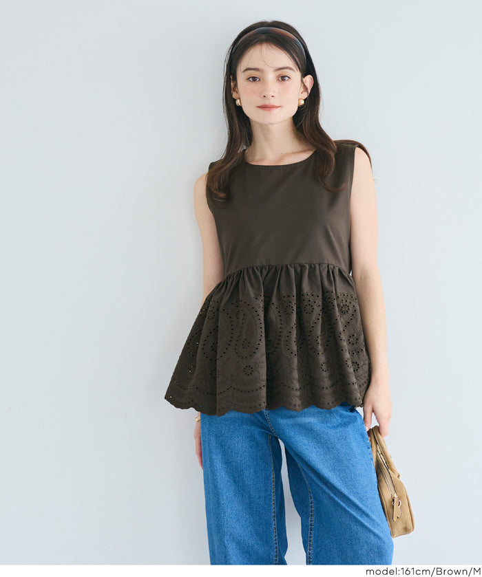 日系蕾絲拼接娃娃無袖上衣  (Punching Sleeveless Blouse)