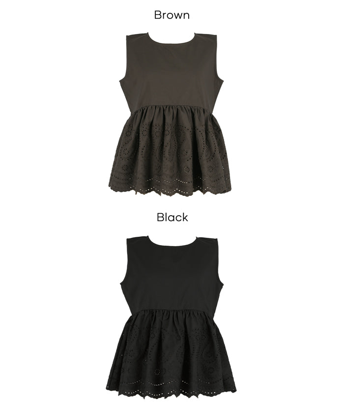日系蕾絲拼接娃娃無袖上衣  (Punching Sleeveless Blouse)