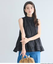 日系甜美波點蝴蝶結無袖A字上衣 (Polka dot tiered back ribbon blouse)