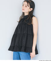 日系甜美波點蝴蝶結無袖A字上衣 (Polka dot tiered back ribbon blouse)