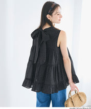 日系甜美波點蝴蝶結無袖A字上衣 (Polka dot tiered back ribbon blouse)