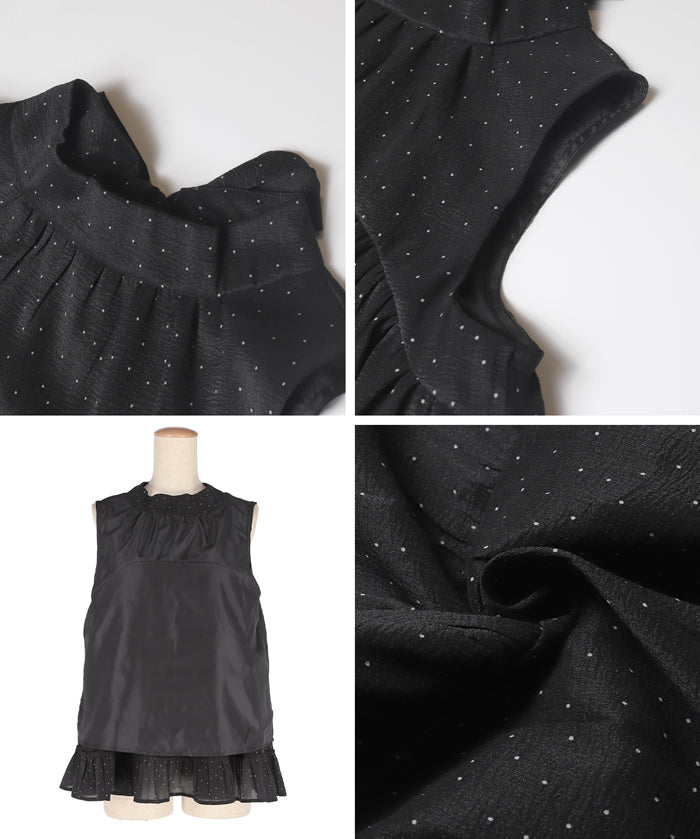 日系甜美波點蝴蝶結無袖A字上衣 (Polka dot tiered back ribbon blouse)