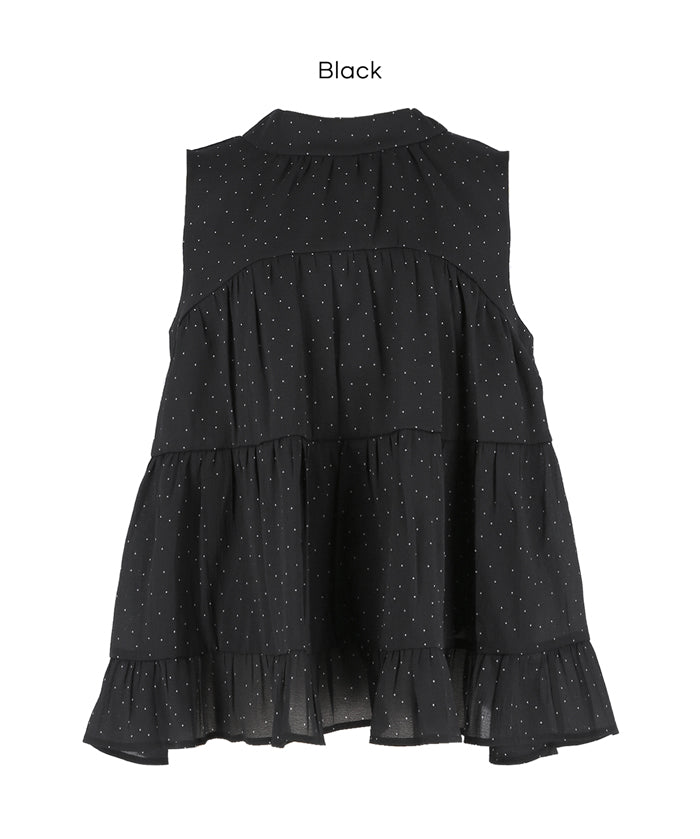 日系甜美波點蝴蝶結無袖A字上衣 (Polka dot tiered back ribbon blouse)