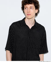 男裝棉麻質感條紋短袖襯衫 (Linen-like striped relaxed shirt)