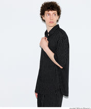 男裝棉麻質感條紋短袖襯衫 (Linen-like striped relaxed shirt)