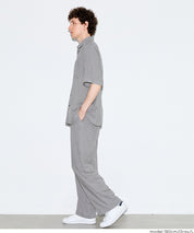 男裝棉麻質感條紋短袖襯衫 (Linen-like striped relaxed shirt)
