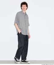男裝棉麻質感條紋短袖襯衫 (Linen-like striped relaxed shirt)