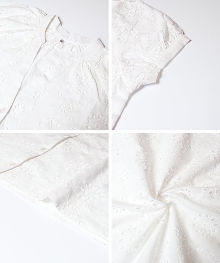 森系棉質蕾絲V領上衣 (Cotton punched lace Top)
