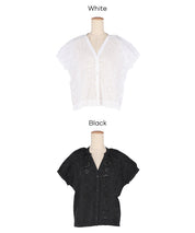 森系棉質蕾絲V領上衣 (Cotton punched lace Top)