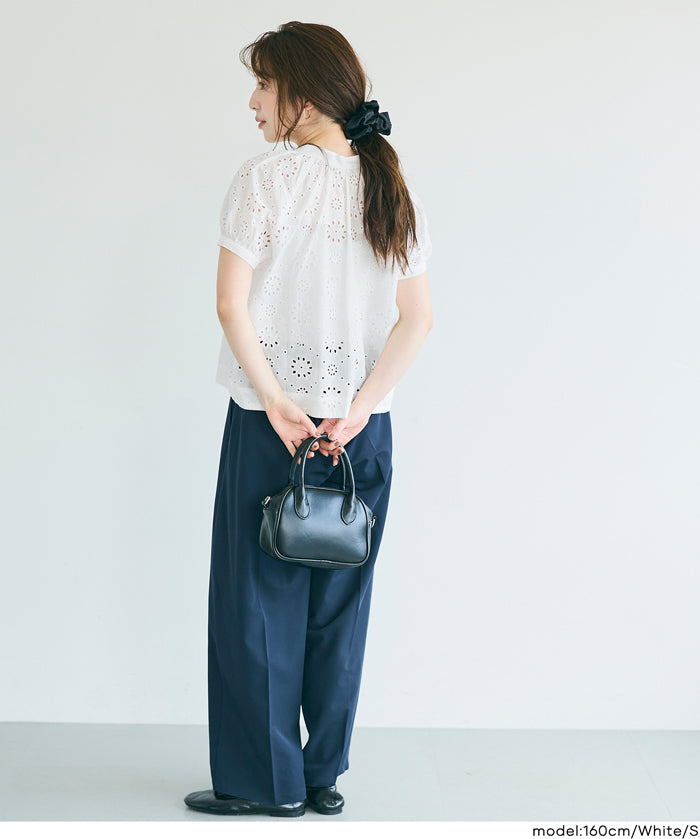 森系棉質蕾絲V領上衣 (Cotton punched lace Top)