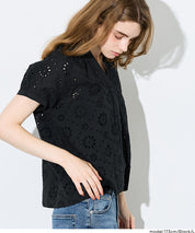 森系棉質蕾絲V領上衣 (Cotton punched lace Top)