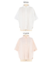 棉質小花蕾絲短袖襯衫 (Cotton lace oversized short-sleeved shirt)