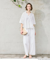 棉質小花蕾絲短袖襯衫 (Cotton lace oversized short-sleeved shirt)