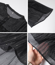 日系透膚波點七分袖襯衫 (Foil dot sheer flared blouse)