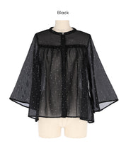 日系透膚波點七分袖襯衫 (Foil dot sheer flared blouse)