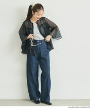 日系透膚波點七分袖襯衫 (Foil dot sheer flared blouse)