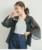 日系透膚波點七分袖襯衫 (Foil dot sheer flared blouse)