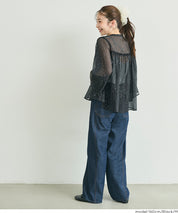 日系透膚波點七分袖襯衫 (Foil dot sheer flared blouse)