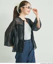 日系透膚波點七分袖襯衫 (Foil dot sheer flared blouse)